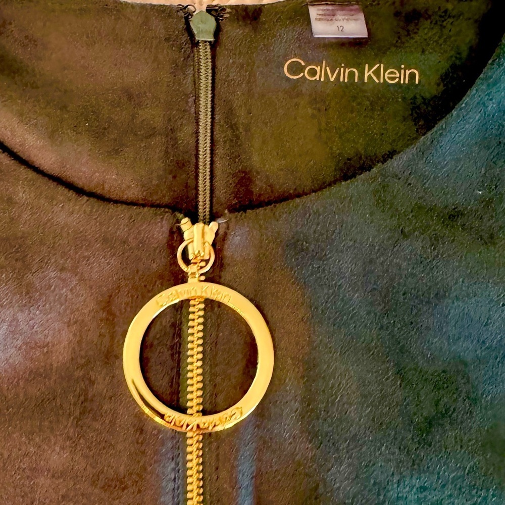 ☘️NWT CALVIN KLEIN green faux suede dress with gold tone accents size 12 - Picture 5 of 7